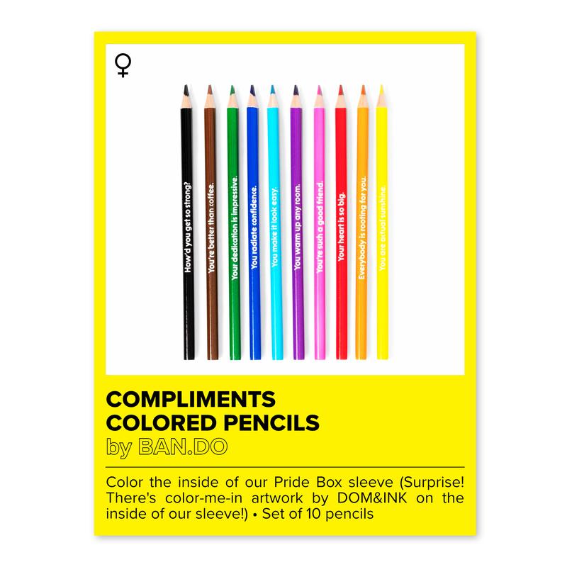 From female founded Ban.do, these full-sized colored pencils feature messages of positivity, and are here to brighten any day while helping them unleash their inner artist!  Set of 10 pencils