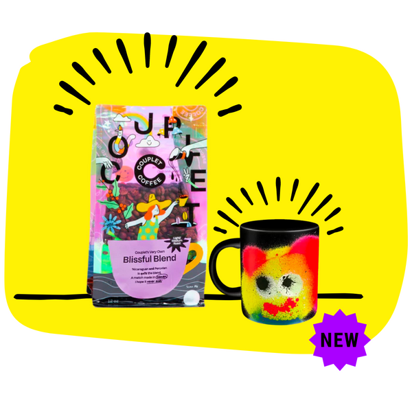 Start your day with a smile thanks to the HAPPY CUP O' COFFEE BOX! This box includes a bag of delicious beans from Couplet Coffee and an artfully magic ceramic mug from Jon Burgerman. Perfect for coffee enthusiasts looking for a unique and joyful morning routine. Cheers!