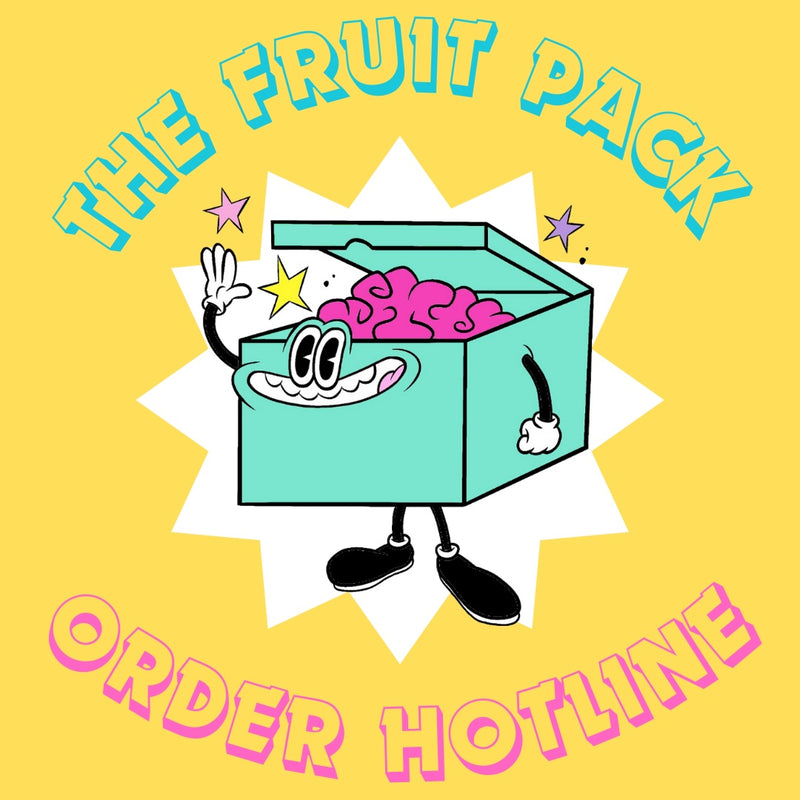 The FRUIT PACK Order Hotline - The Fruitloots Mascot "Winky" featured at the center is surrounded by magical and colorful stars. The FRUITLOOTS team is hear to help you with all your ordering needs. Just make an appointment today! 