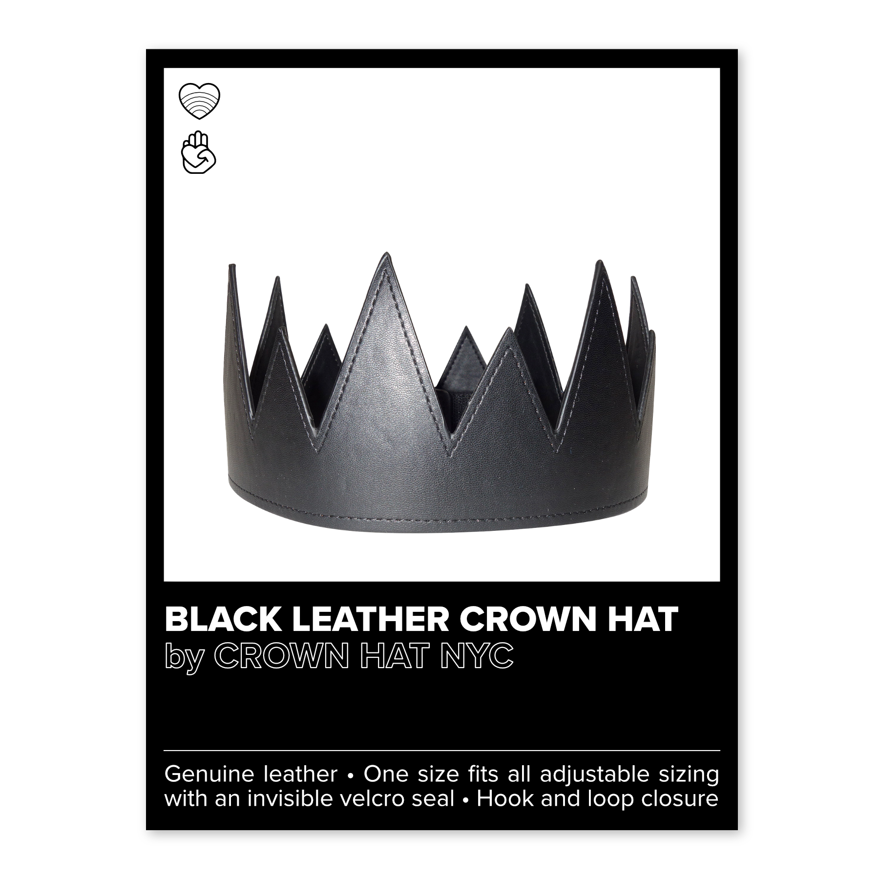 BLACK LEATHER CROWN HAT